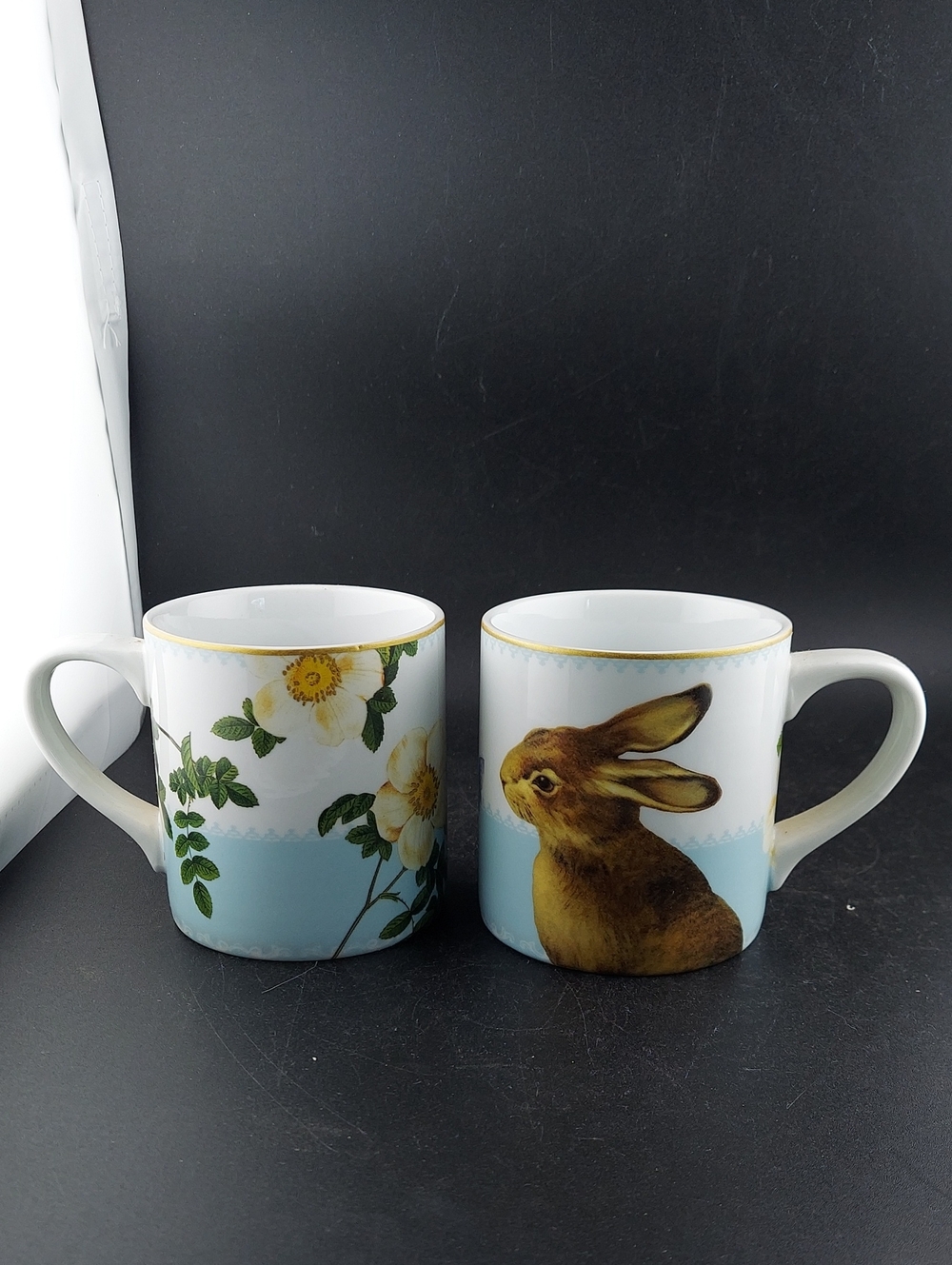 Willians Sonoma Spring Garden Bunnies  Ceramic Mug Set - Blue and White